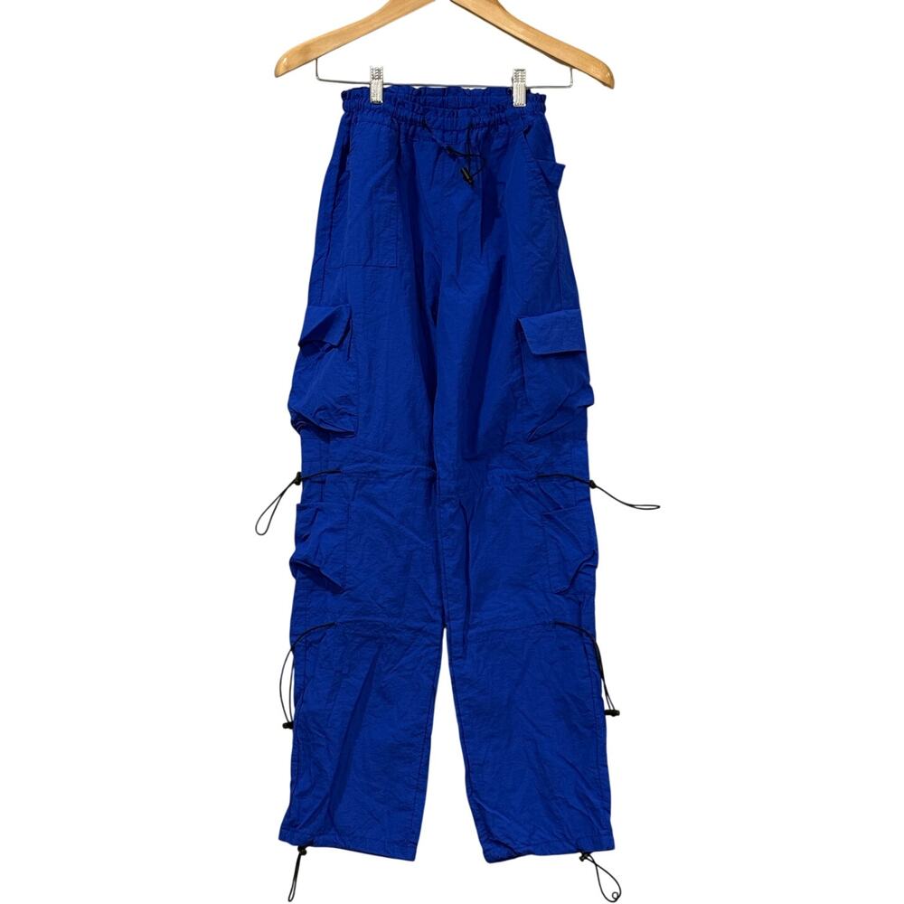 Y2K Disclosure Blue Nylon Parachute Cargo Pants Small Rave Gorpcore Utility Wide
